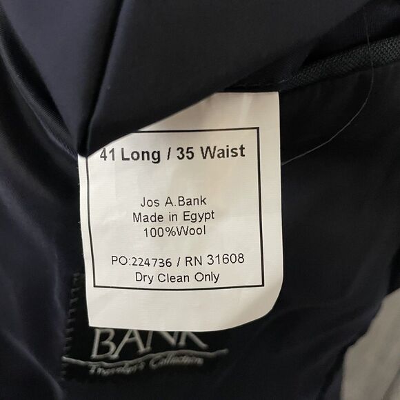 Jos. A. Bank 41L - W30 x L32 Blue 100% Wool 2-Button Single-Vent 2-Piece Suit - Picture 9 of 16